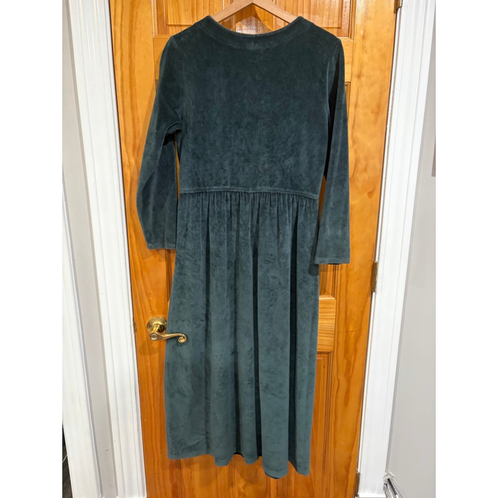 Vintage LL Bean Forest Green Velour Midi Dress Womens 6 Made USA 90s